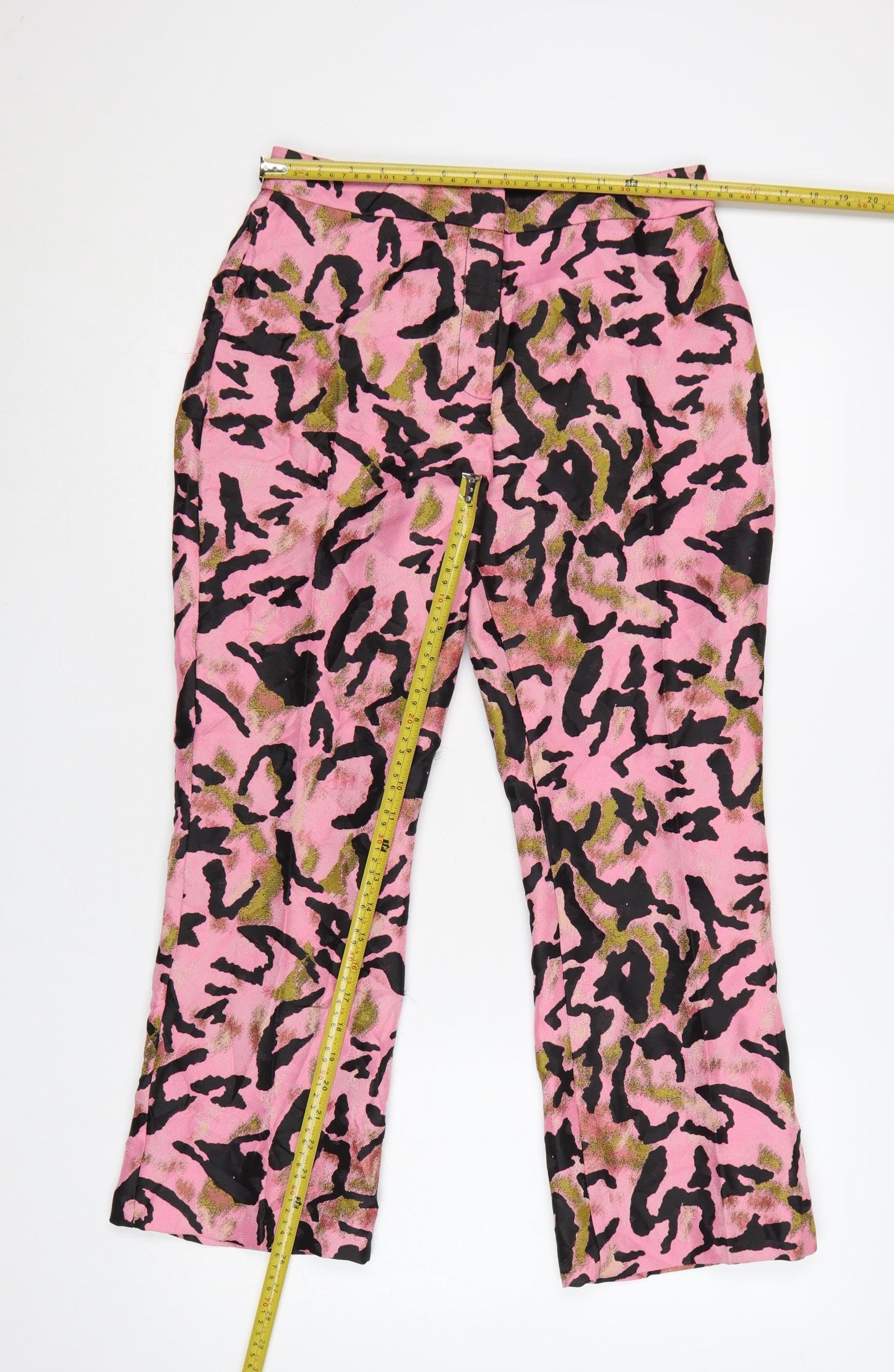 Topshop Womens Pink Animal Print Flared Trousers Size 10