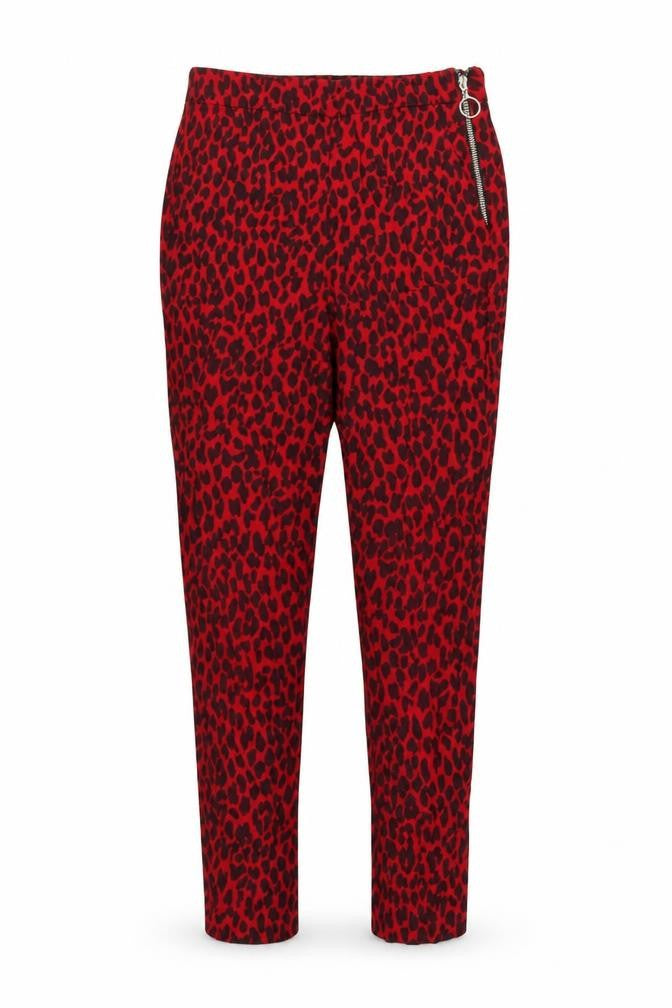Zara Women Red Animal Print Skinny Trousers Size 10 Zip Detail
