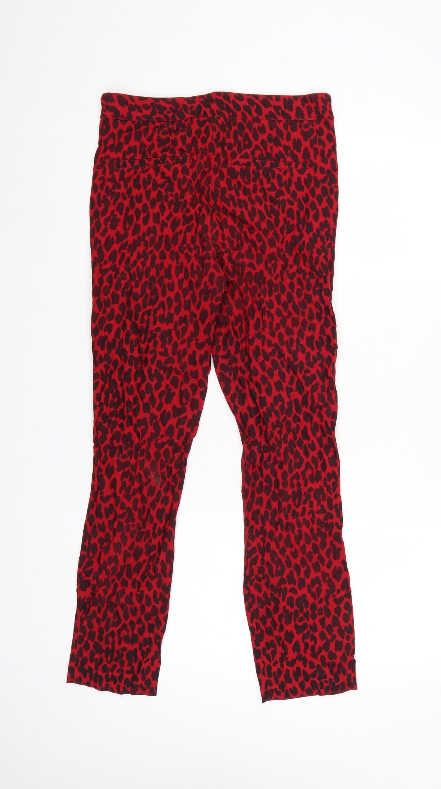 Zara Women Red Animal Print Skinny Trousers Size 10 Zip Detail