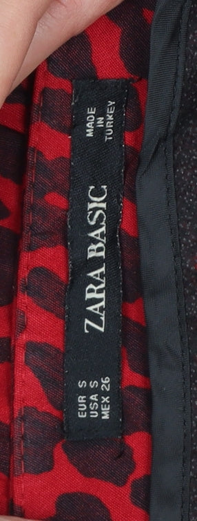 Zara Women Red Animal Print Skinny Trousers Size 10 Zip Detail