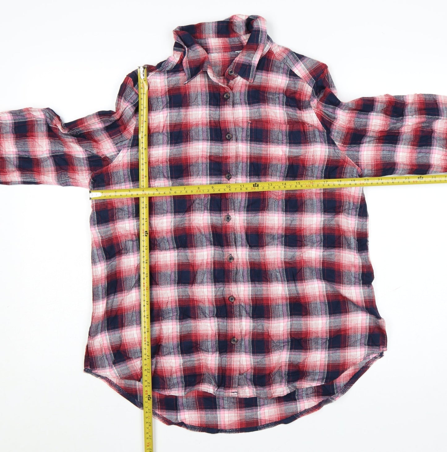 Marks and Spencer Women's Red Plaid Cotton Button-Up Shirt Size 12
