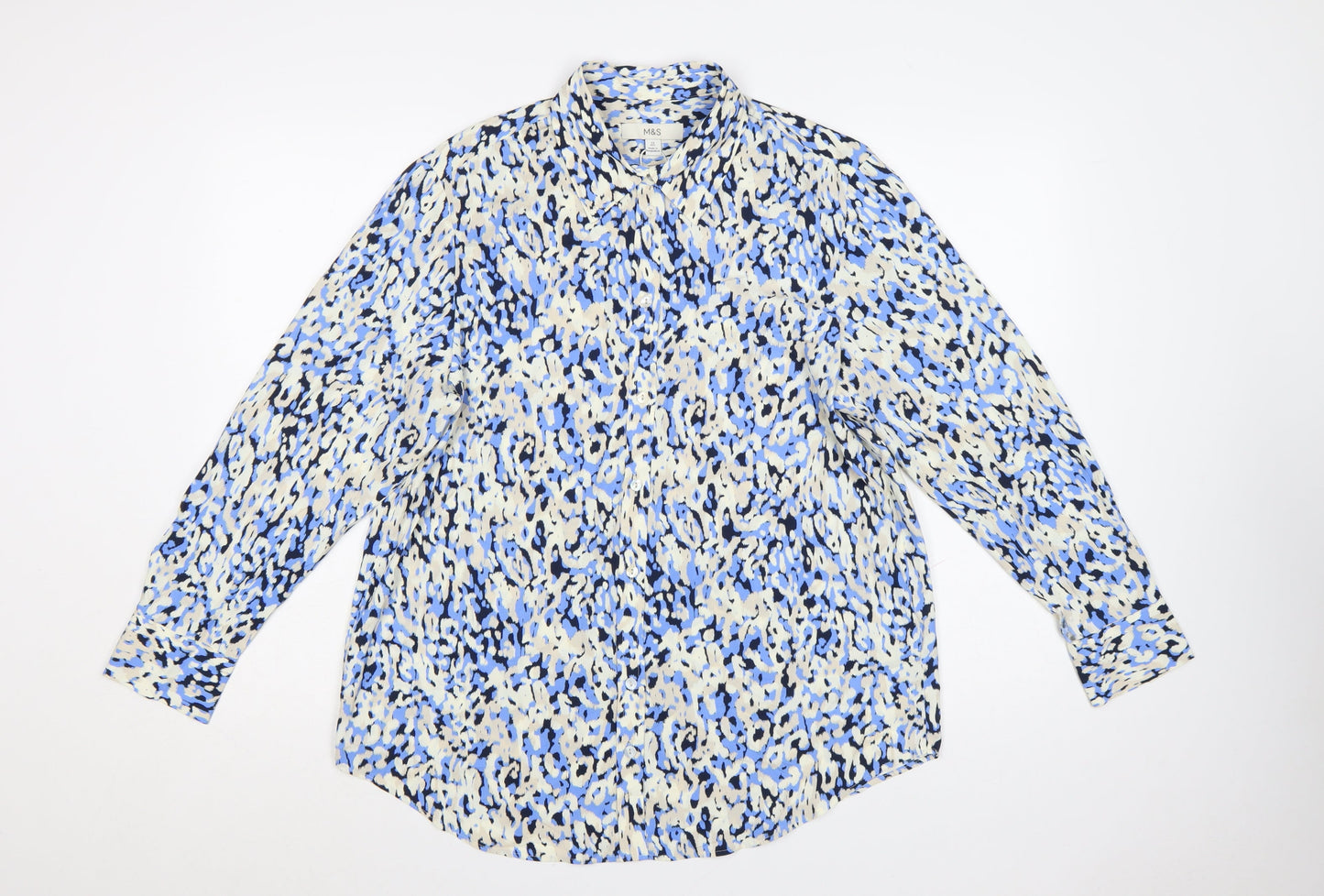 Marks and Spencer Women’s Blue Animal Print Button-Up Blouse Size 12