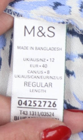 Marks and Spencer Women’s Blue Animal Print Button-Up Blouse Size 12