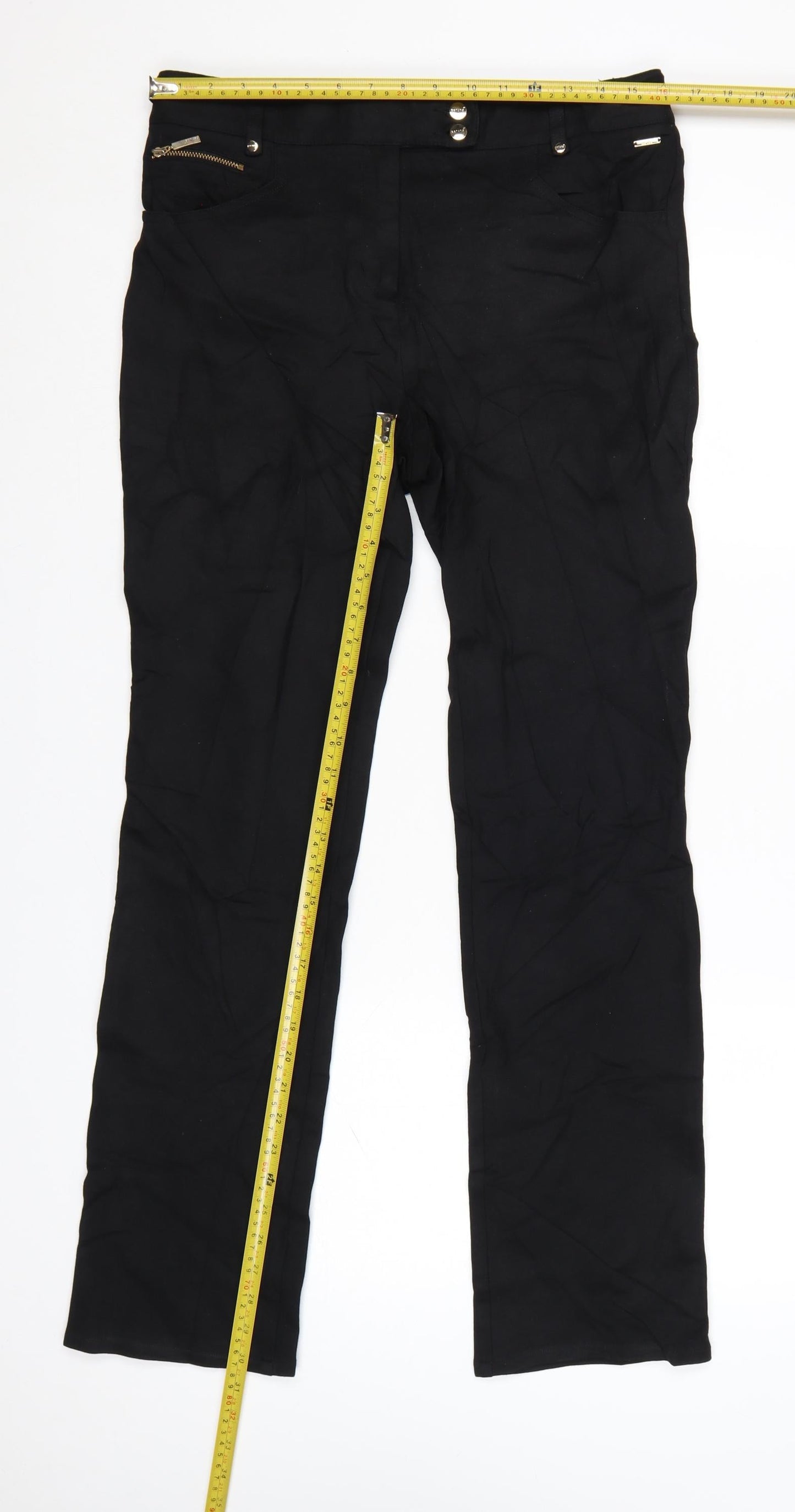 Marks and Spencer Per Una Women's Black Slim Straight Trousers Size 12 Long