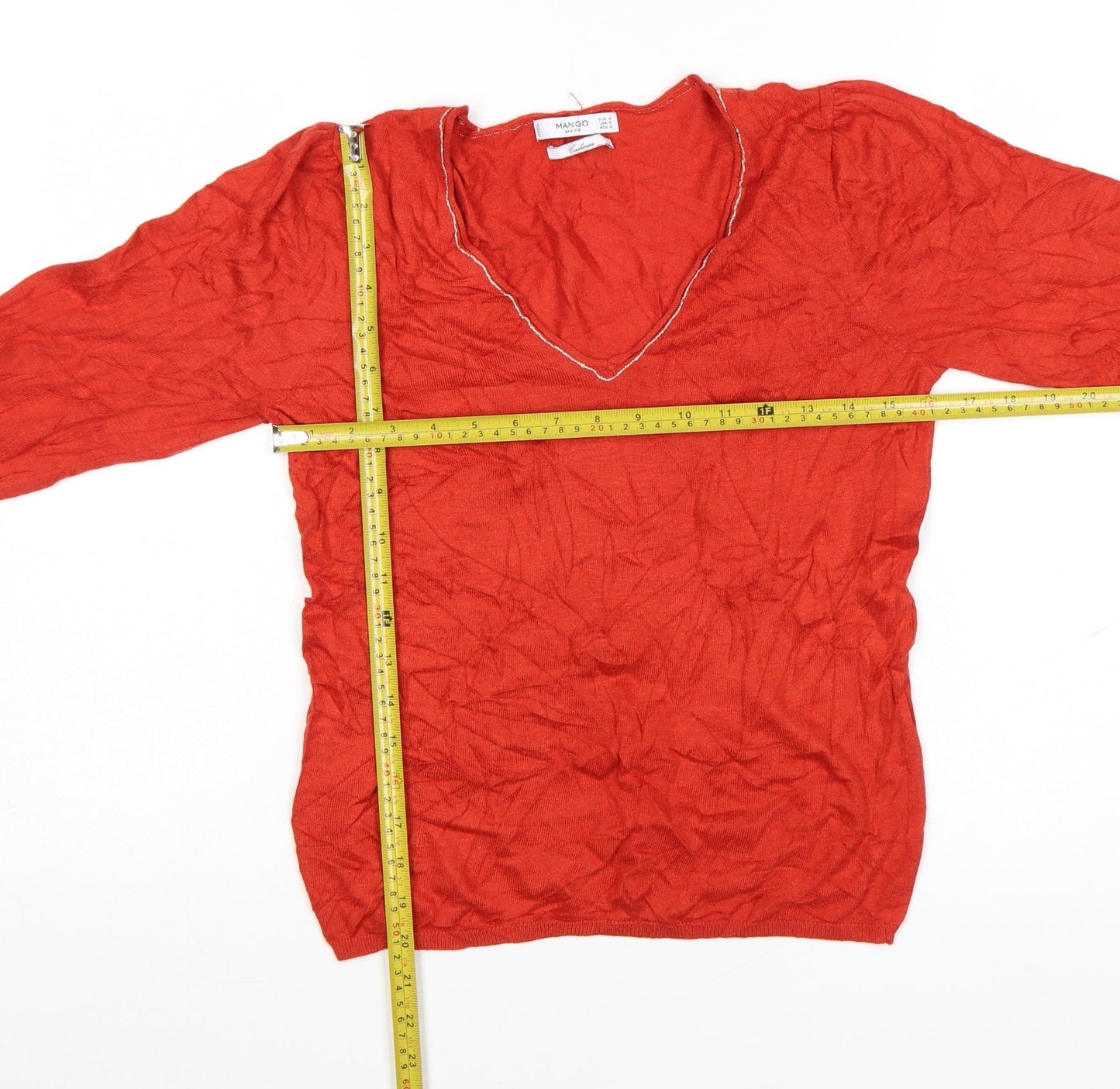 Mango Women Red V-Neck Long Sleeve Knit Cashmere Blend Jumper Size 12