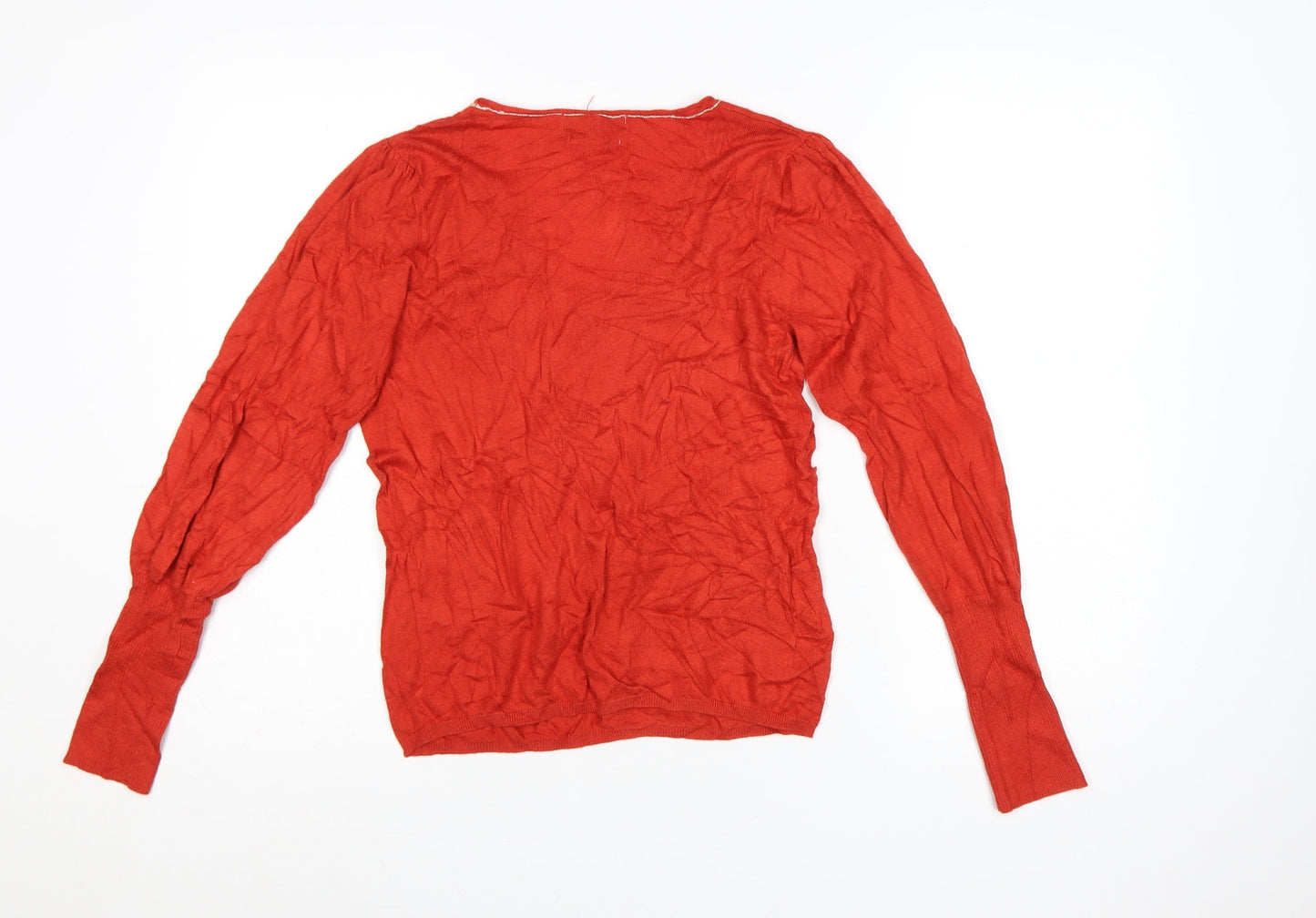 Mango Women Red V-Neck Long Sleeve Knit Cashmere Blend Jumper Size 12