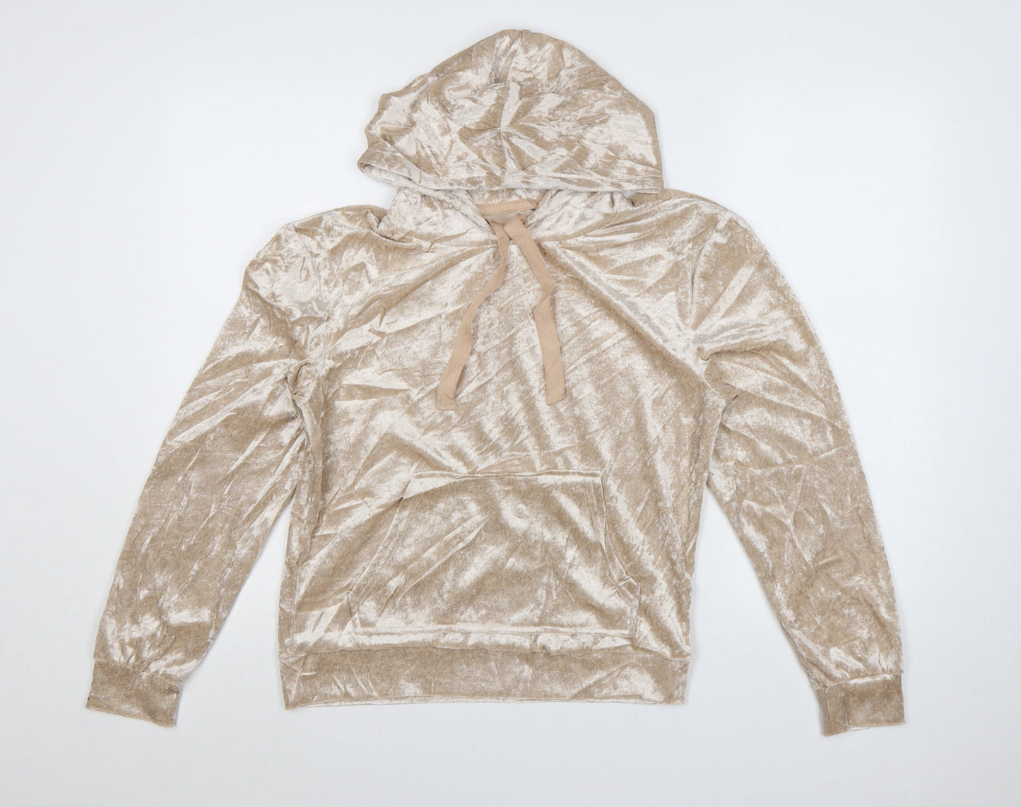 Insignia Womens Beige Crushed Velvet Pullover Hoodie Size S