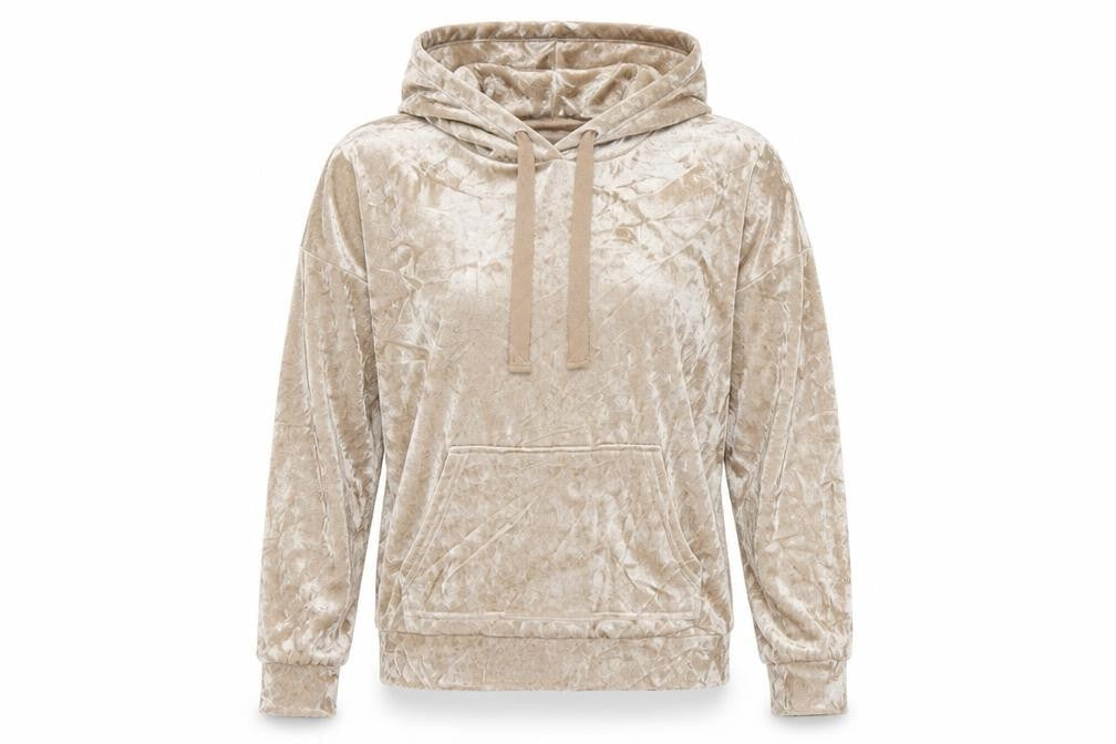 Insignia Womens Beige Crushed Velvet Pullover Hoodie Size S
