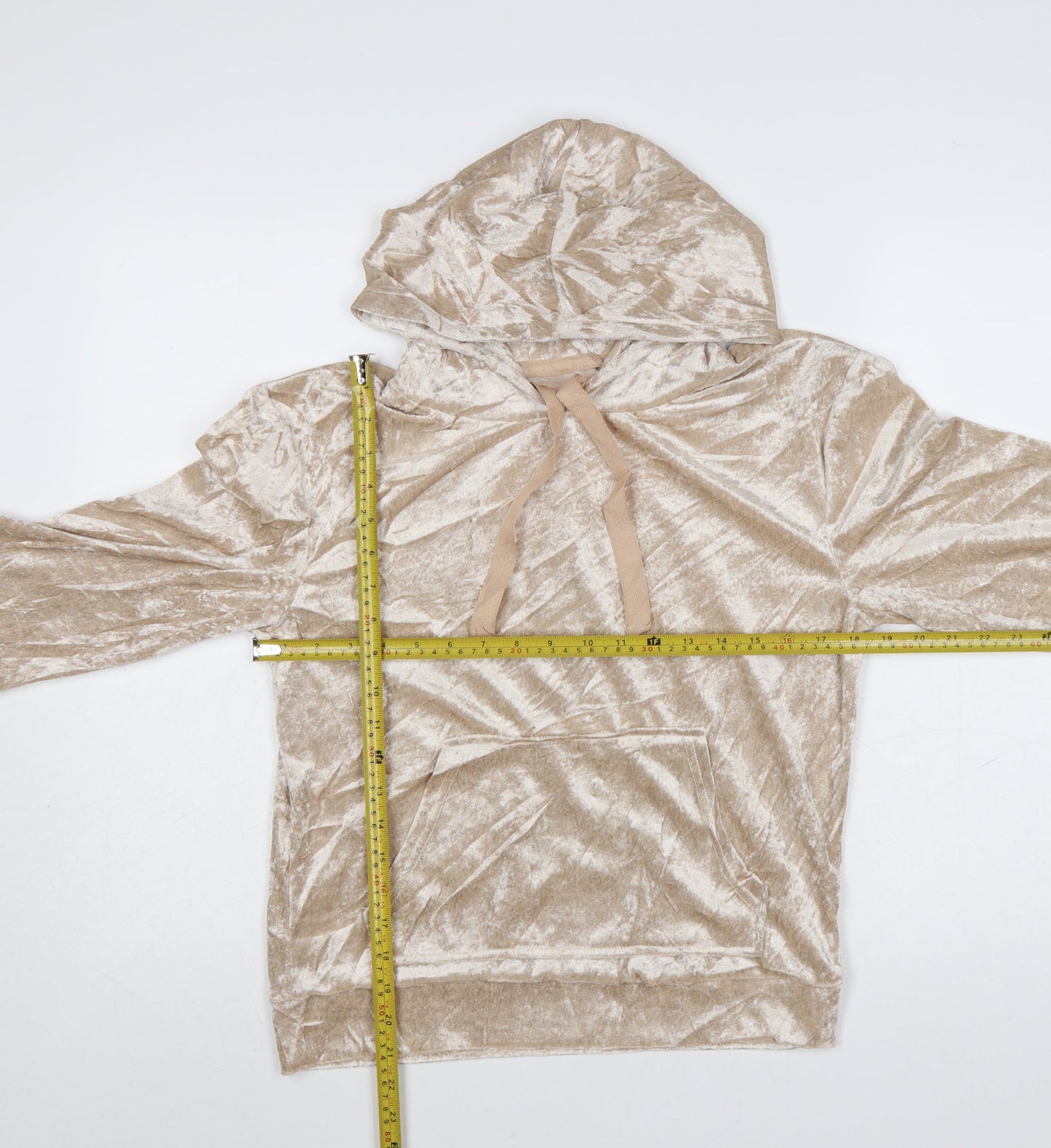 Insignia Womens Beige Crushed Velvet Pullover Hoodie Size S