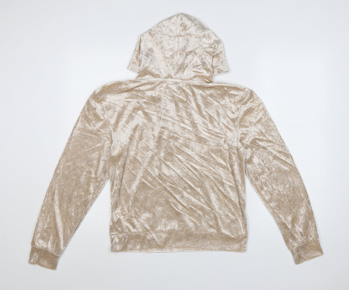 Insignia Womens Beige Crushed Velvet Pullover Hoodie Size S