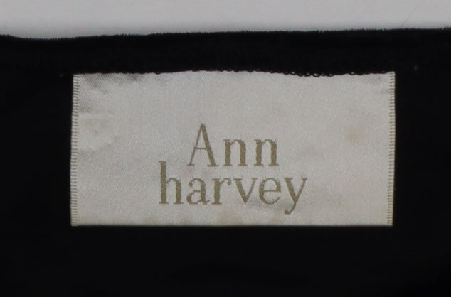 Ann Harvey Women Black Beaded Velvet Blouse UK 24 V-Neck Short Sleeve