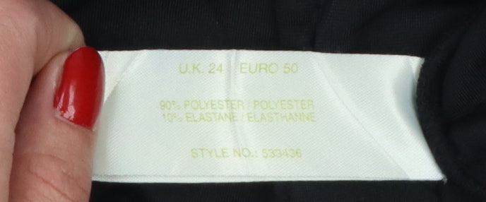 Ann Harvey Women Black Beaded Velvet Blouse UK 24 V-Neck Short Sleeve