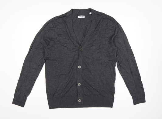 Jack & Jones Men's Grey Cotton Blend V-Neck Cardigan L