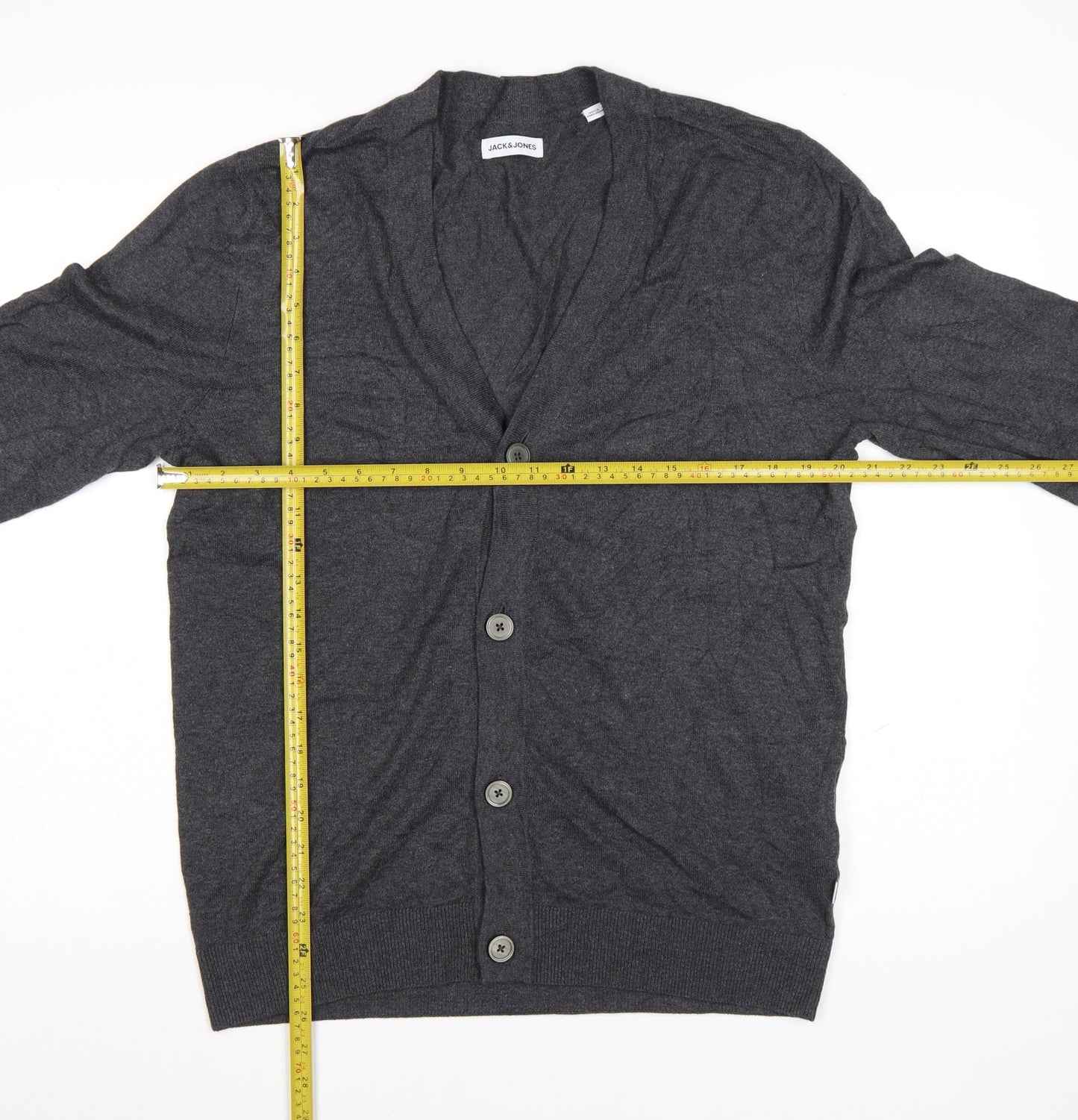 Jack & Jones Men's Grey Cotton Blend V-Neck Cardigan L