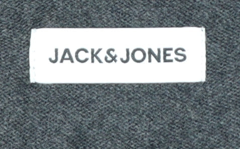 Jack & Jones Men's Grey Cotton Blend V-Neck Cardigan L