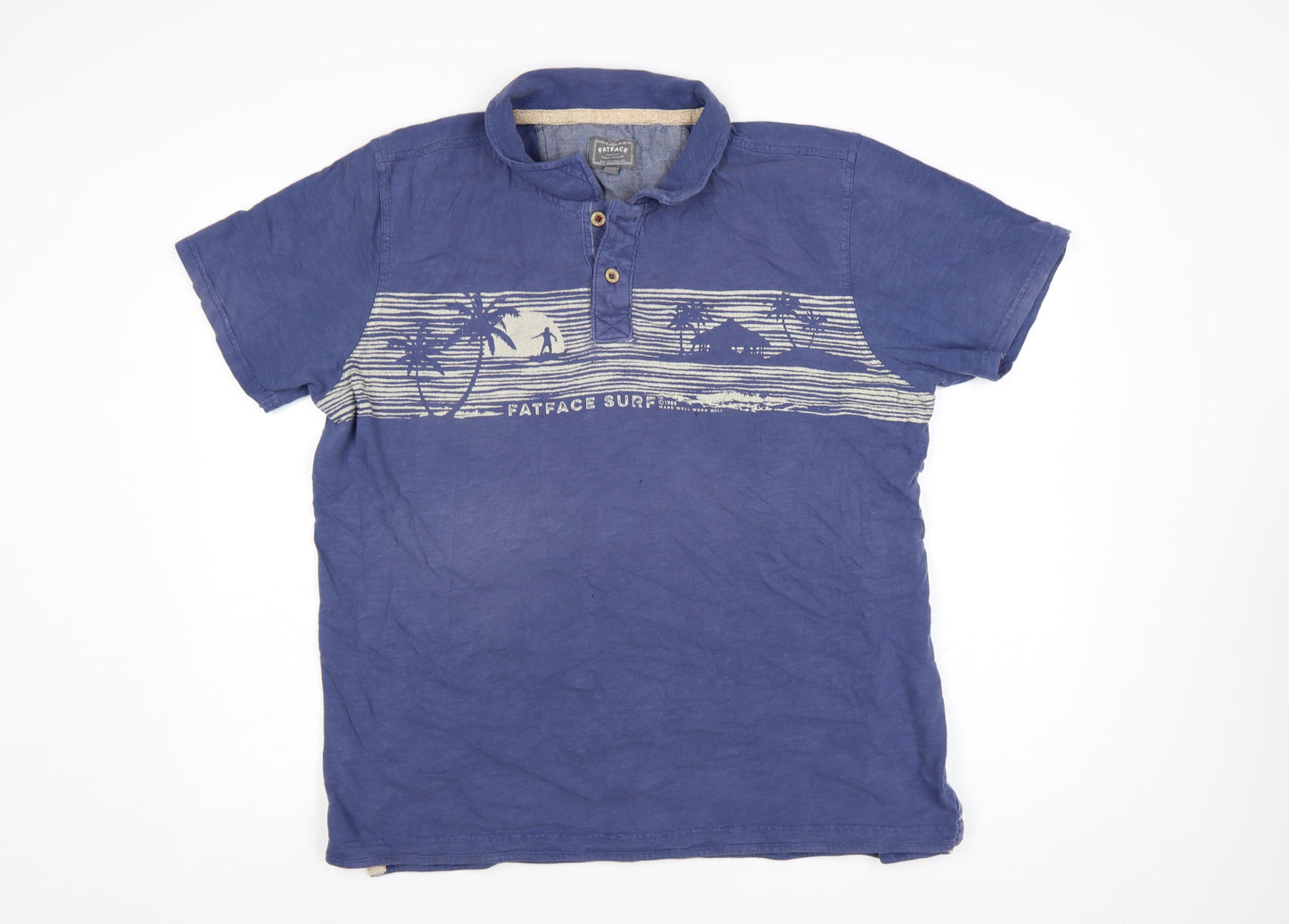 FatFace Men’s Blue XL Cotton Surf Graphic Polo Shirt