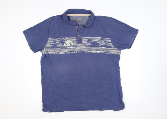 FatFace Men’s Blue XL Cotton Surf Graphic Polo Shirt