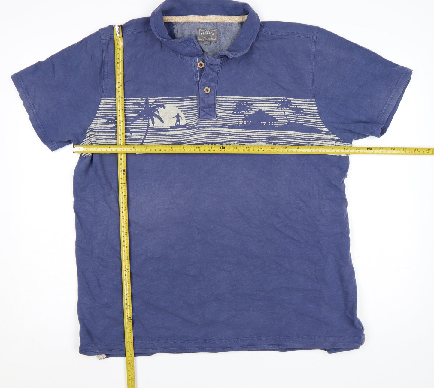 FatFace Men’s Blue XL Cotton Surf Graphic Polo Shirt