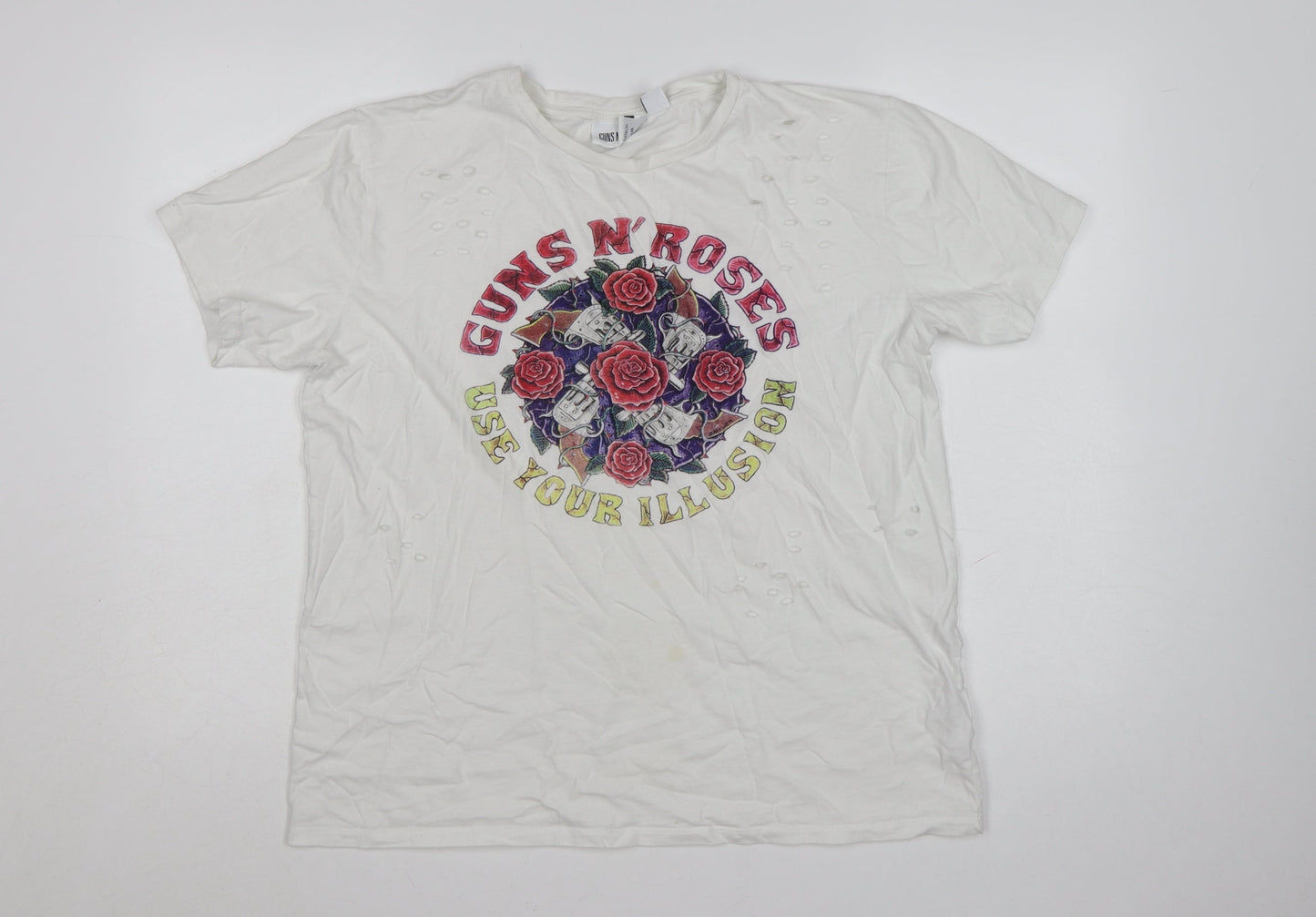 Atmosphere Womens White Guns N' Roses Band T-Shirt Size 16 Cotton