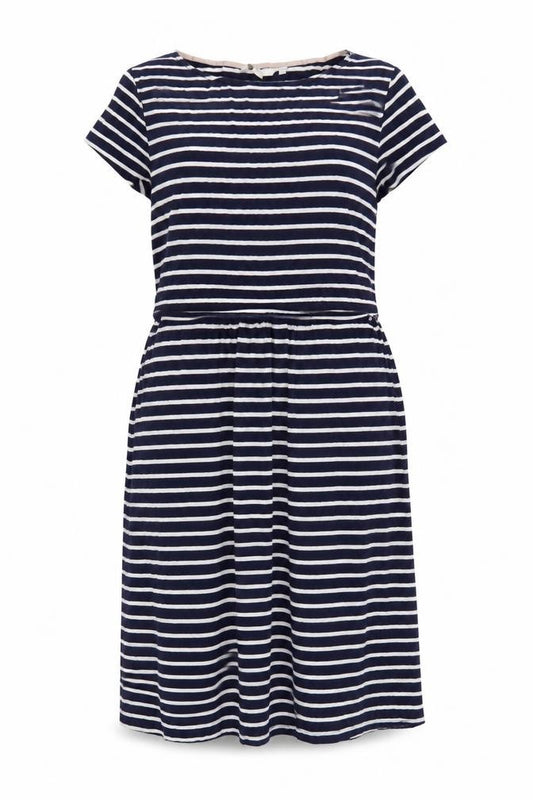 Boden Women Blue White Striped Fit & Flare Dress Size 12 Short Sleeve