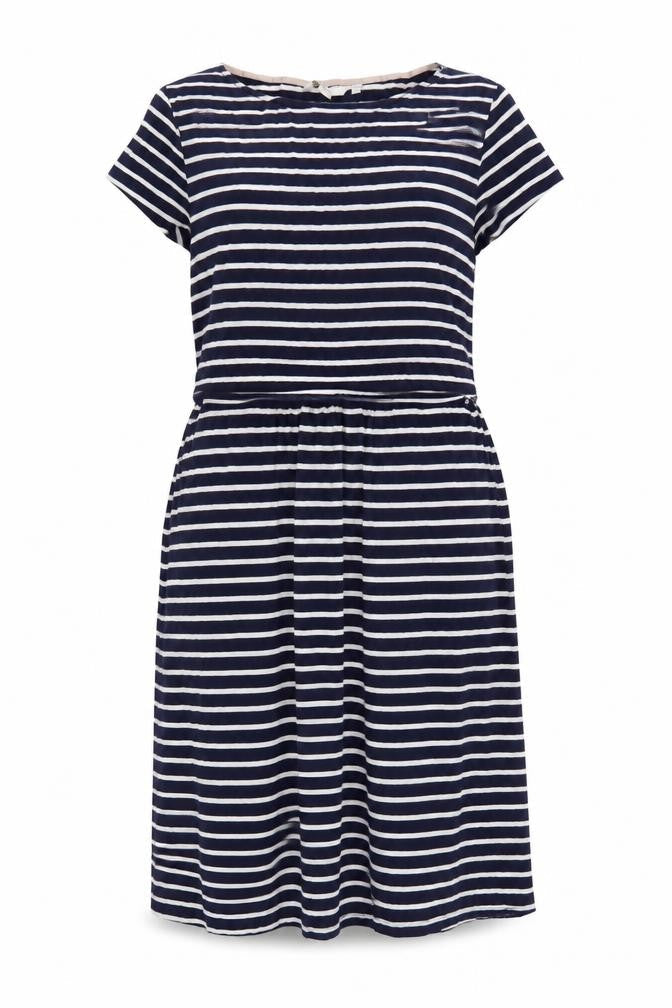 Boden Women Blue White Striped Fit & Flare Dress Size 12 Short Sleeve
