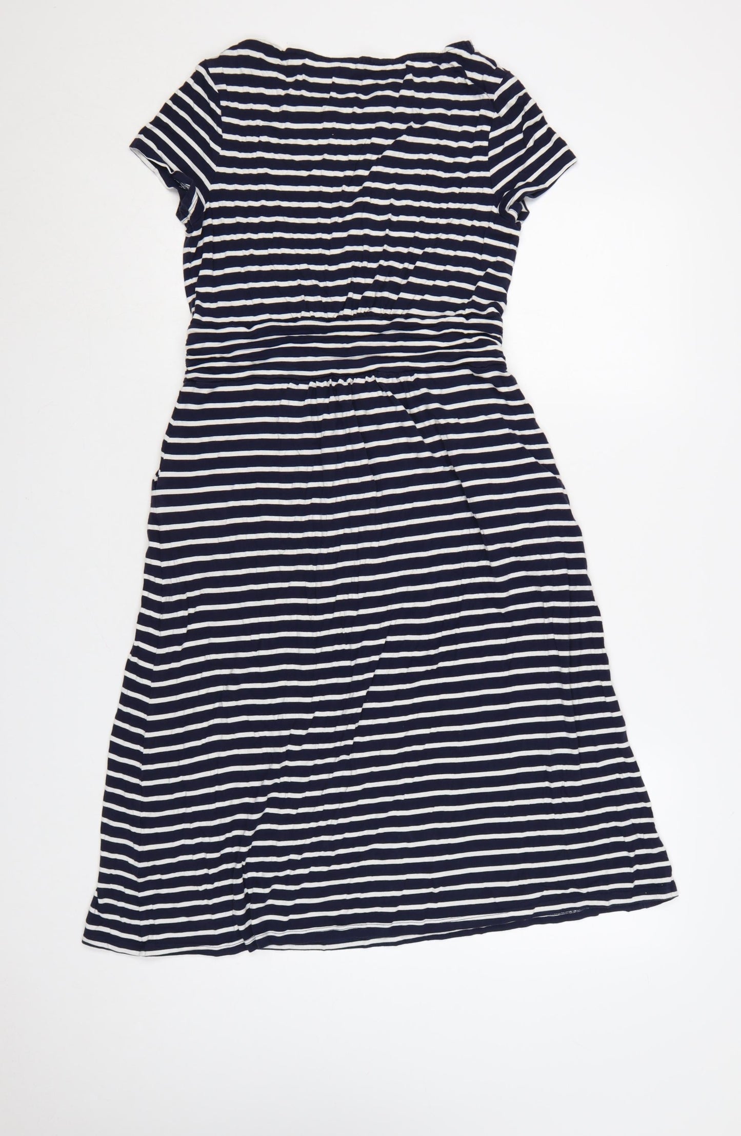 Boden Women Blue White Striped Fit & Flare Dress Size 12 Short Sleeve