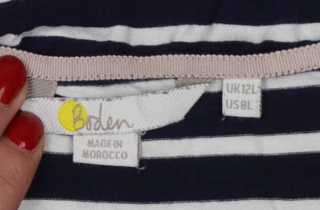 Boden Women Blue White Striped Fit & Flare Dress Size 12 Short Sleeve