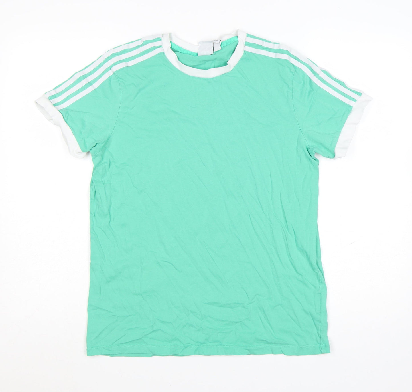 Adidas Womens Green Ringer Crew Neck T-Shirt Size 12
