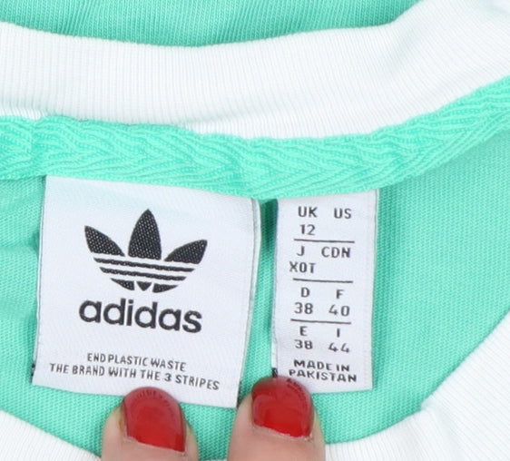 Adidas Womens Green Ringer Crew Neck T-Shirt Size 12