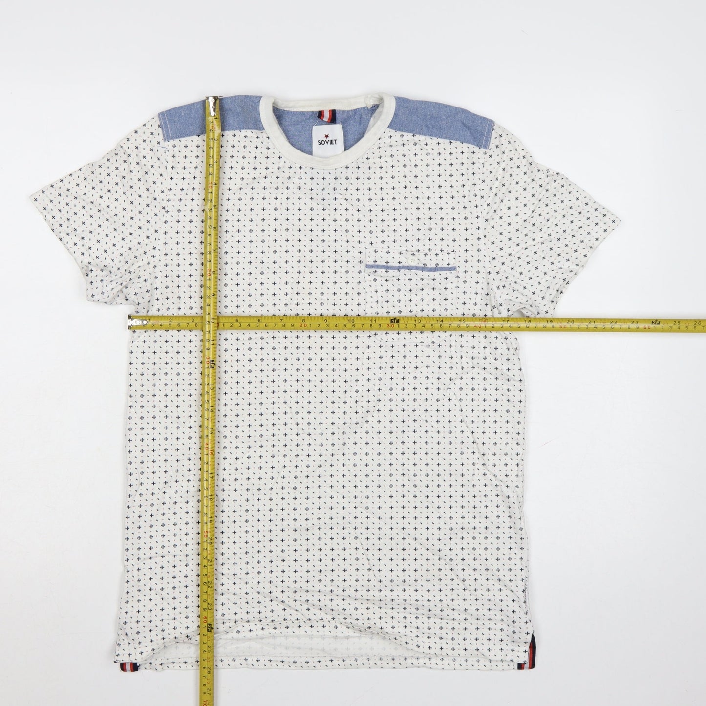 Soviet Men's White Geometric Cotton Crew Neck T-Shirt Medium