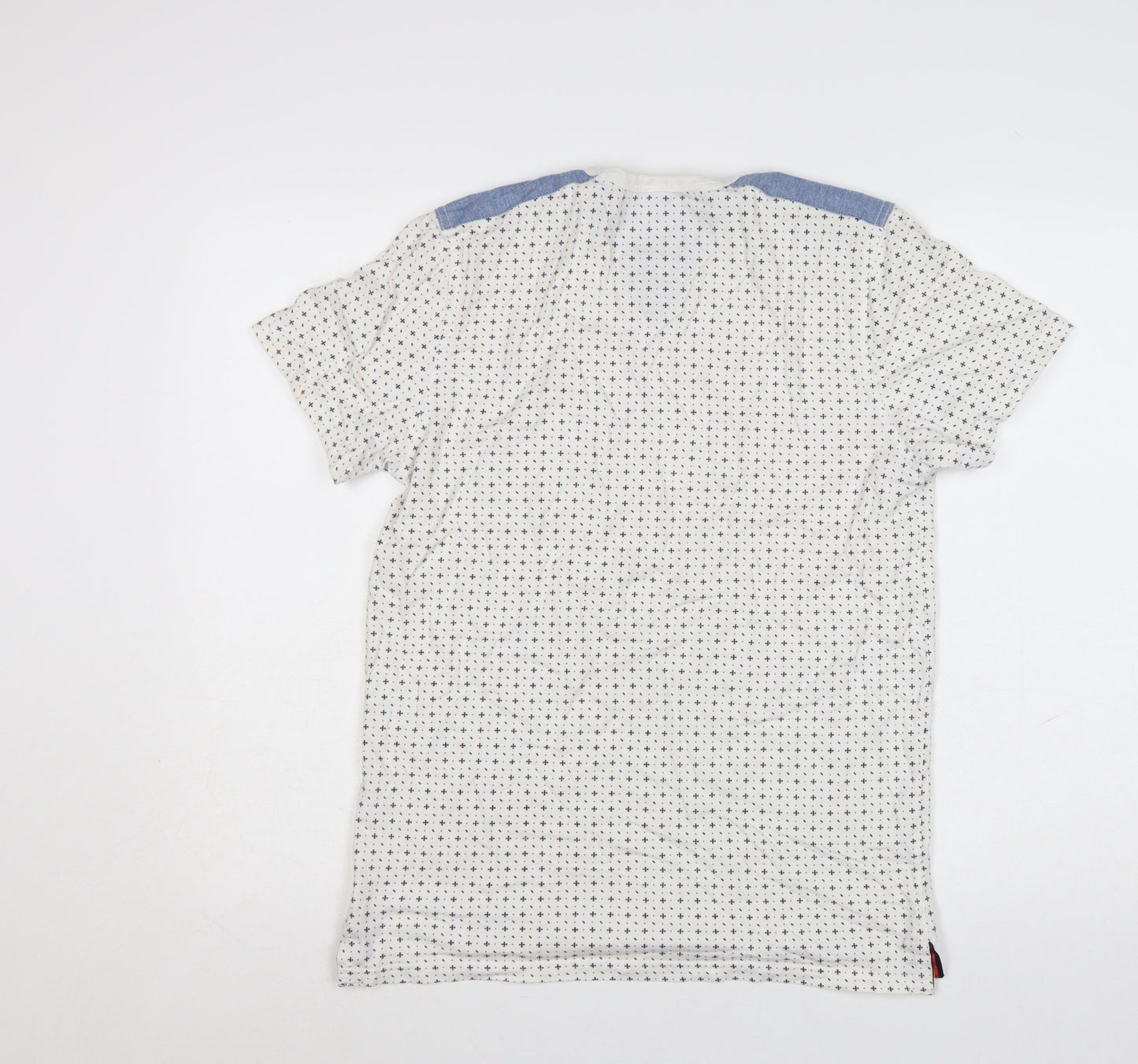Soviet Men's White Geometric Cotton Crew Neck T-Shirt Medium