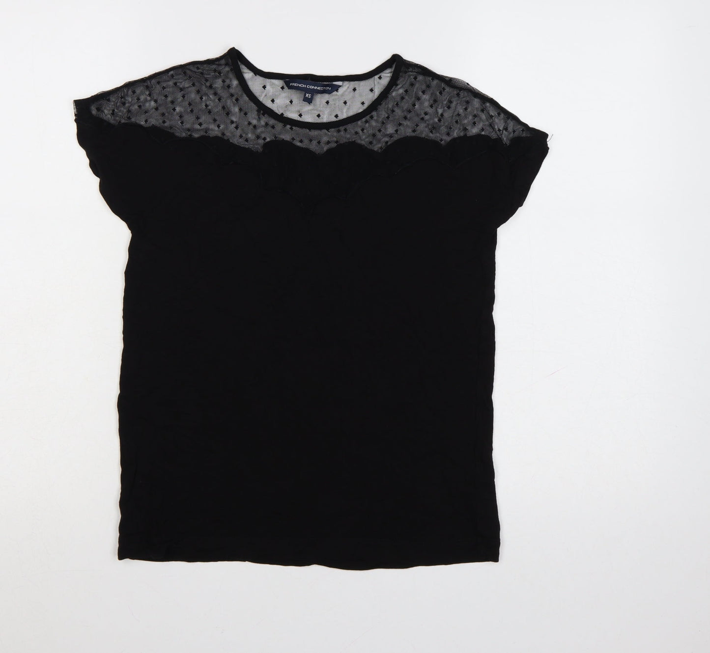 French Connection Womens Black Mesh Detail Tunic Blouse XS