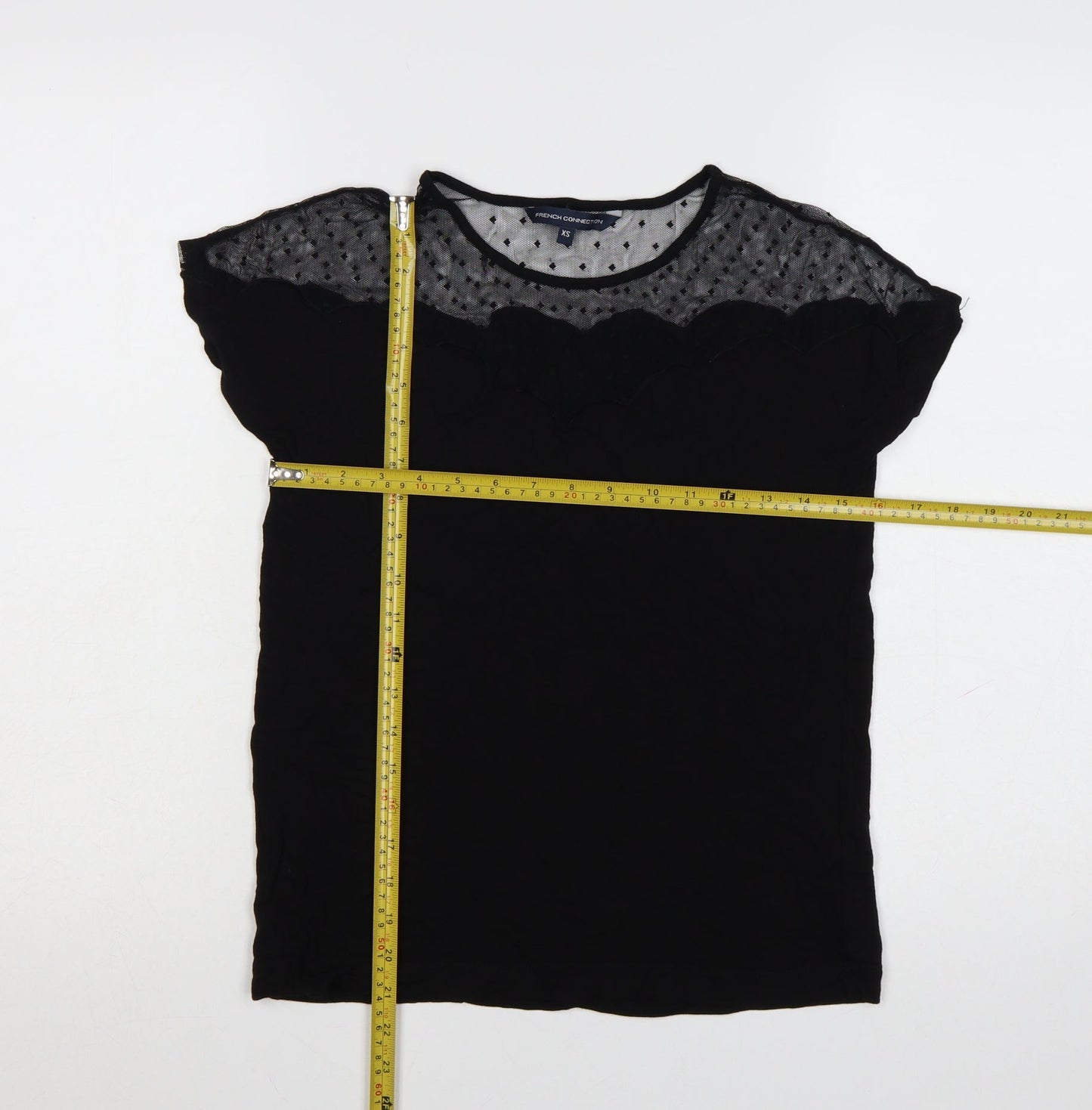 French Connection Womens Black Mesh Detail Tunic Blouse XS