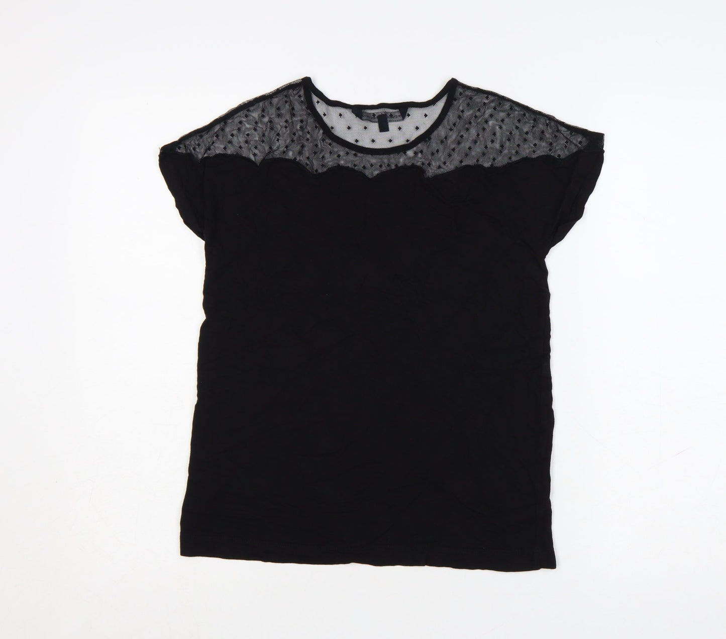 French Connection Womens Black Mesh Detail Tunic Blouse XS