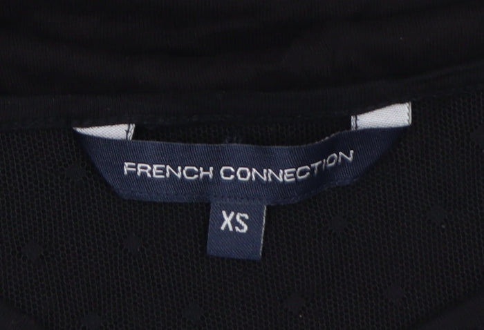 French Connection Womens Black Mesh Detail Tunic Blouse XS