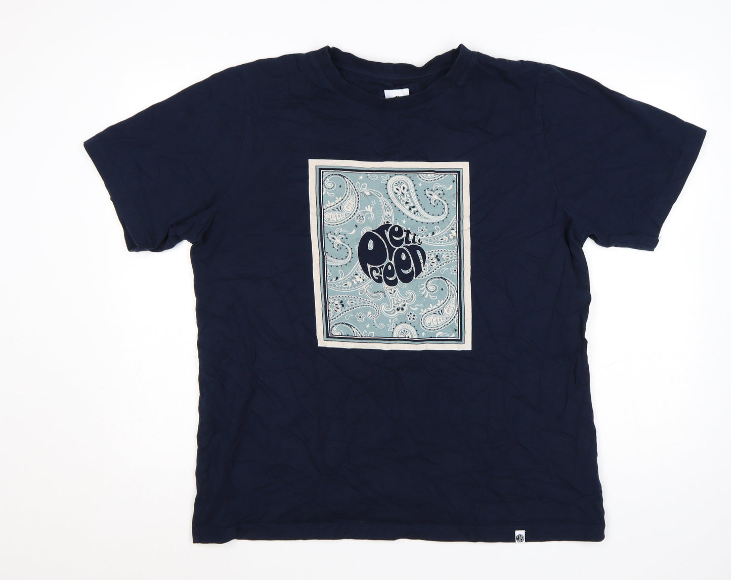 Pretty Green Men's Navy Blue Paisley Graphic T-Shirt XXL Cotton
