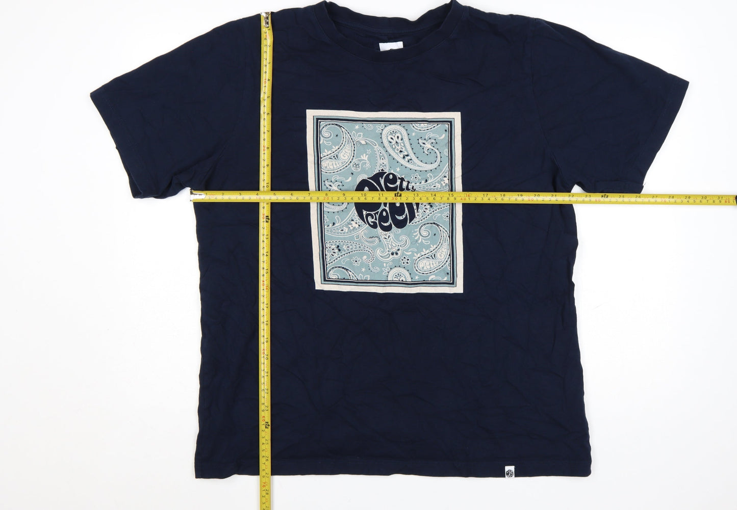 Pretty Green Men's Navy Blue Paisley Graphic T-Shirt XXL Cotton