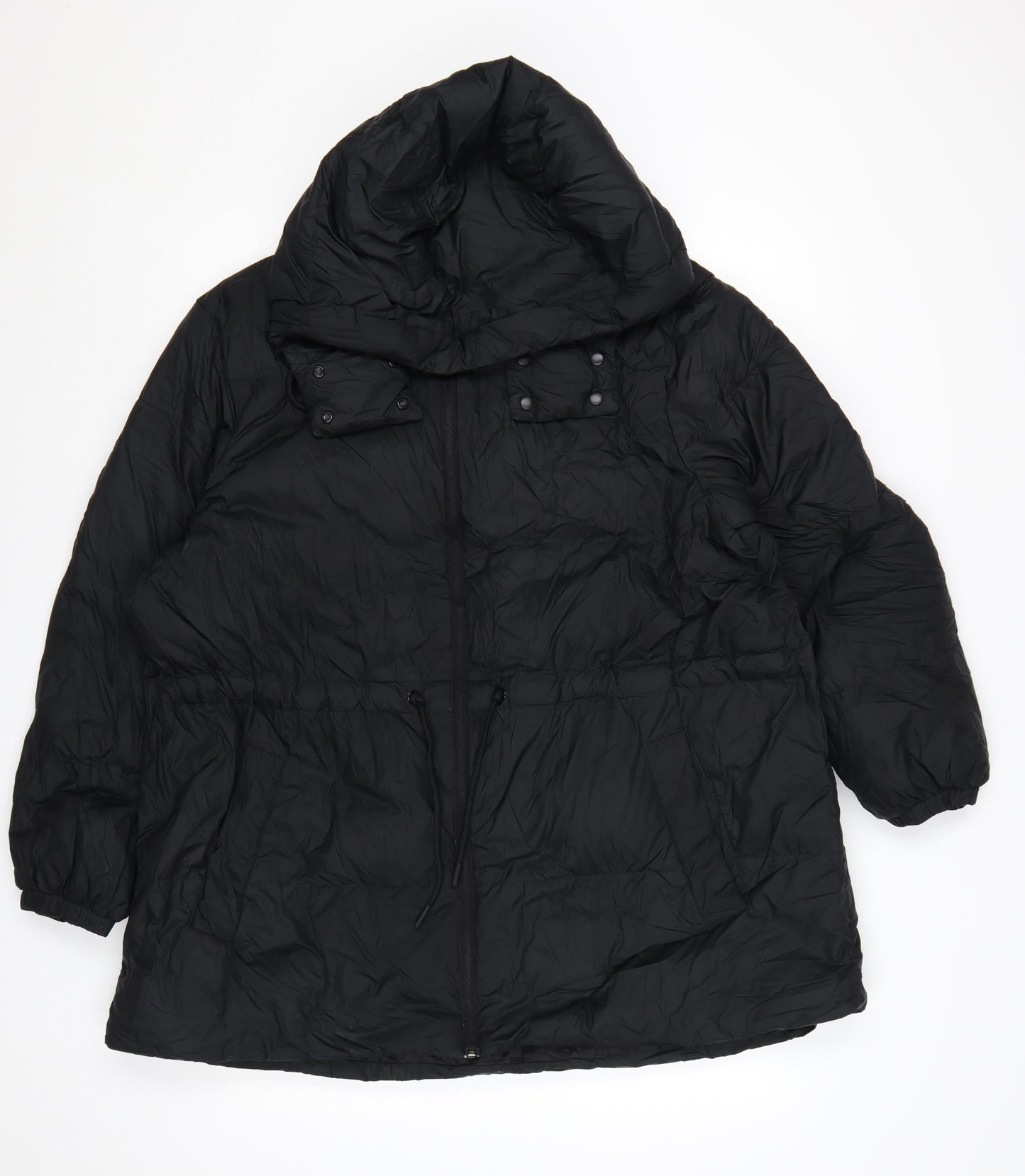 Marks and Spencer Womens Black Long Puffer Coat Size 20 Hooded Down Warm