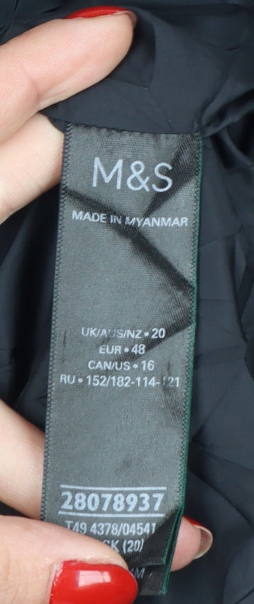 Marks and Spencer Womens Black Long Puffer Coat Size 20 Hooded Down Warm