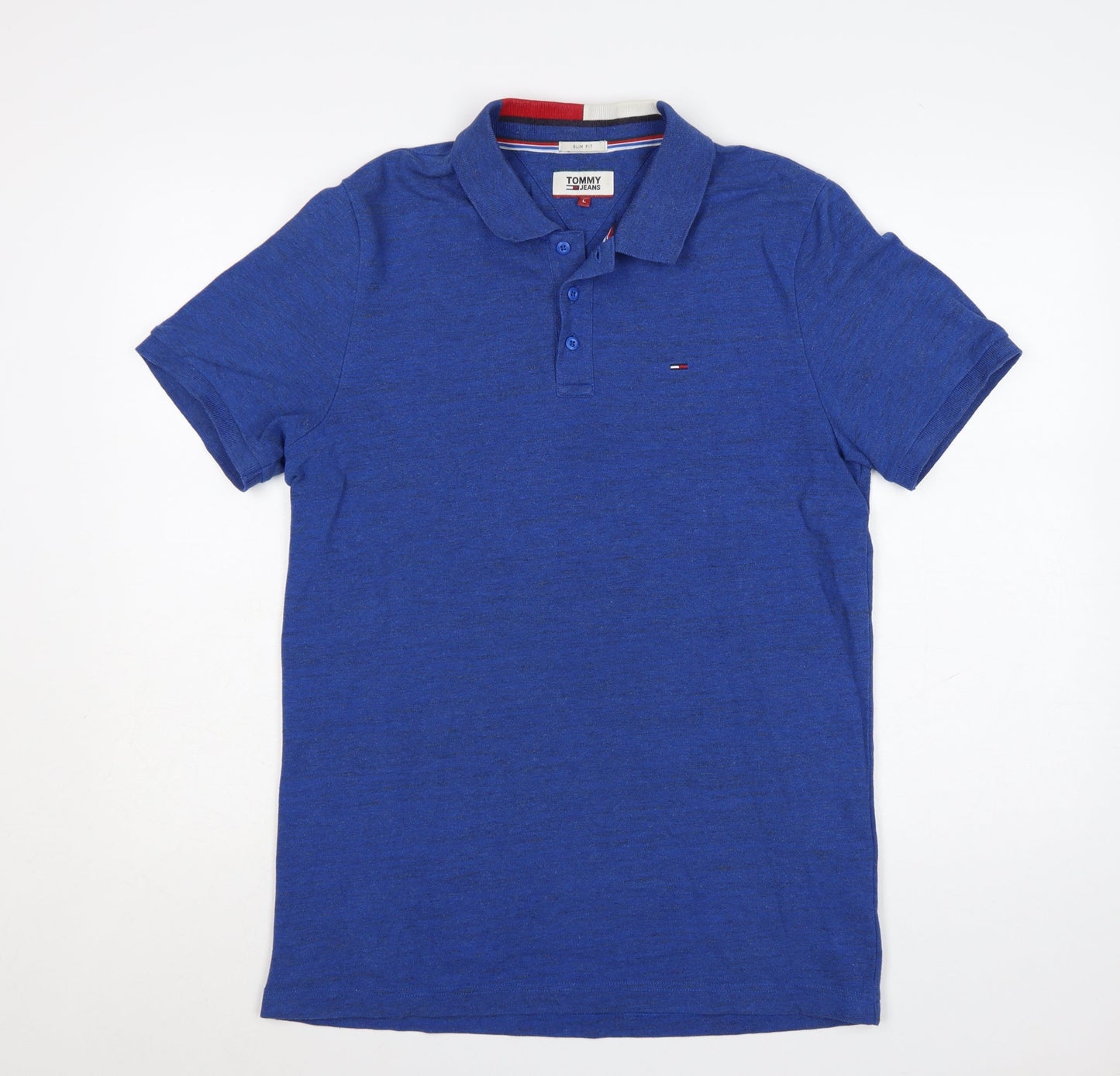 Tommy Jeans Men's Blue Short Sleeve Polo Shirt Size L Cotton Blend