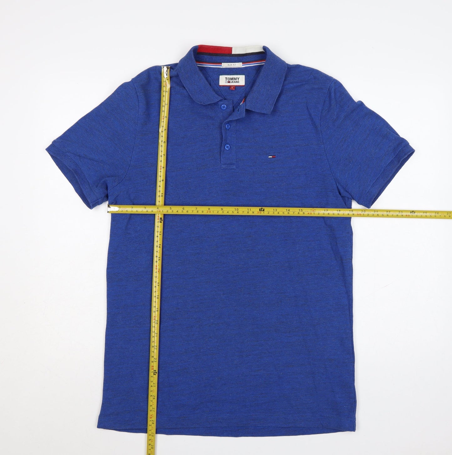 Tommy Jeans Men's Blue Short Sleeve Polo Shirt Size L Cotton Blend