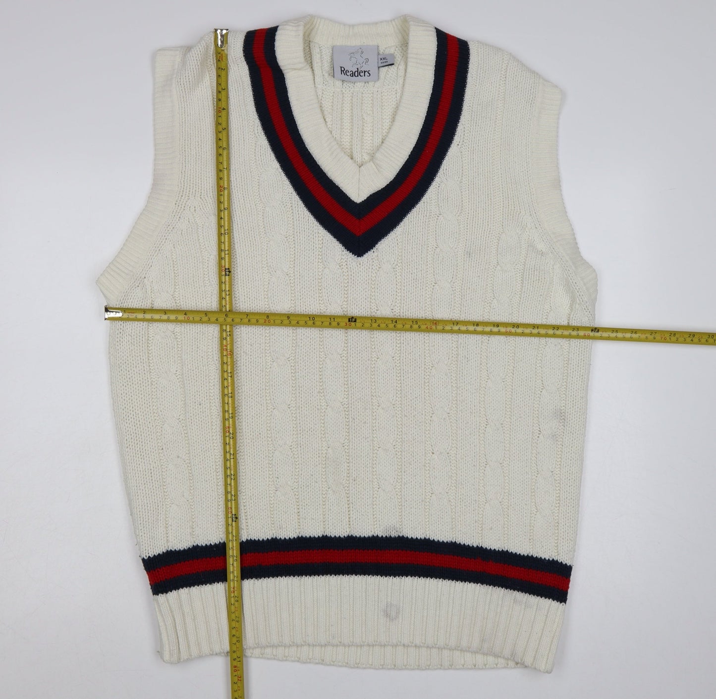 Readers Men's Ivory Cable-Knit Cricket Vest 2XL Acrylic Jumper
