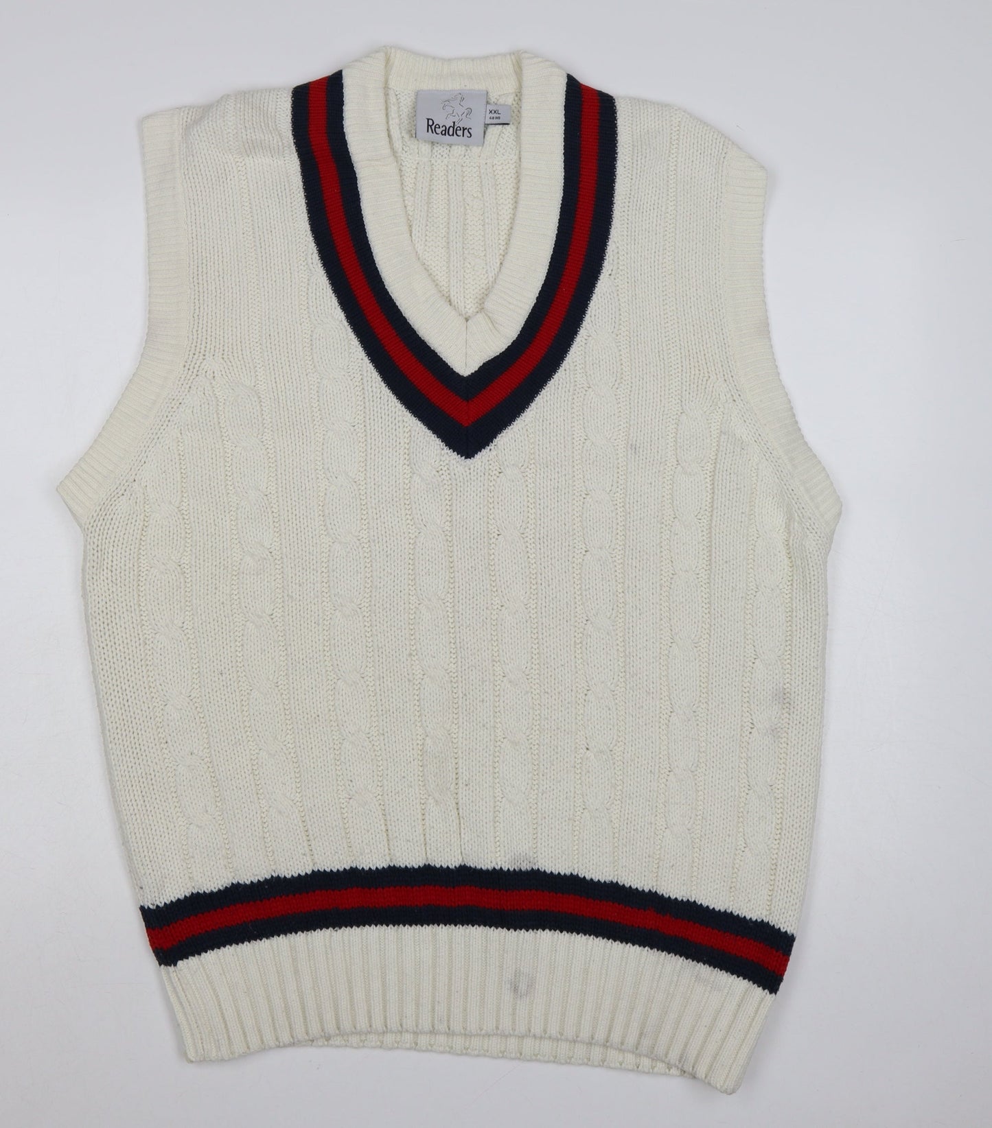 Readers Men's Ivory Cable-Knit Cricket Vest 2XL Acrylic Jumper