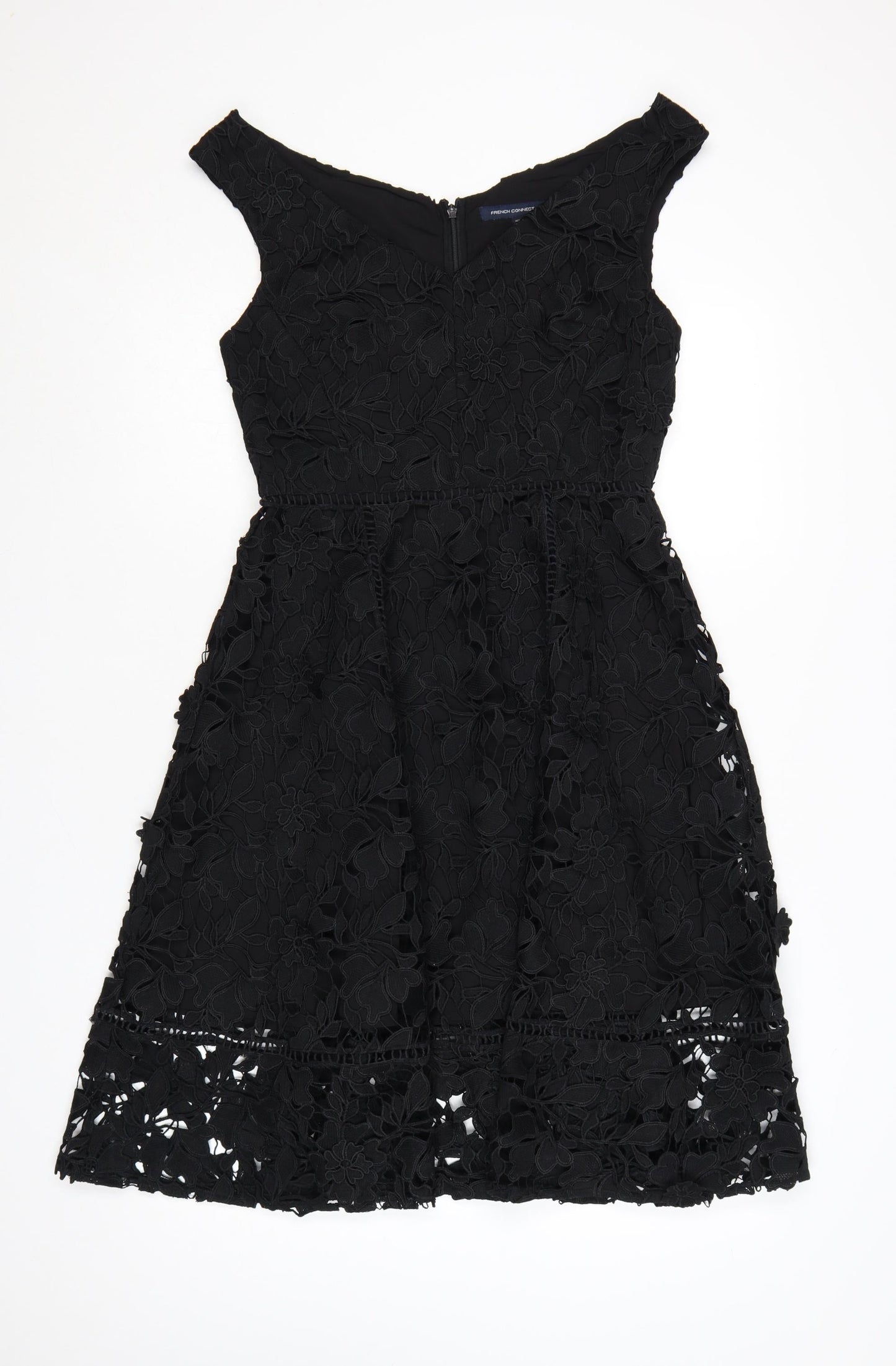 French Connection Women's Black Lace Fit & Flare Dress Size 10