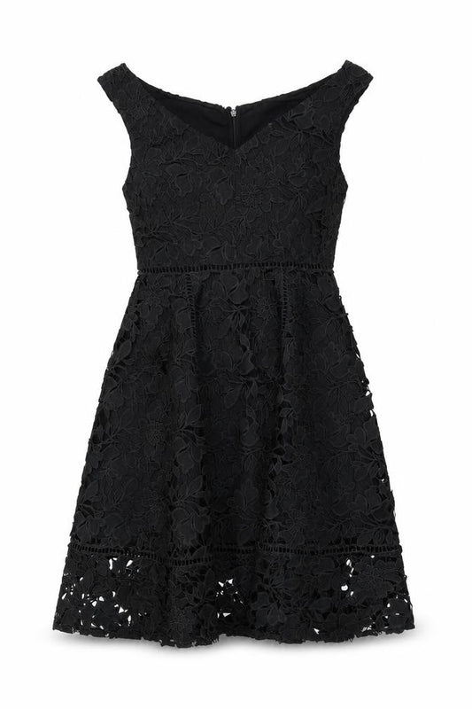 French Connection Women's Black Lace Fit & Flare Dress Size 10