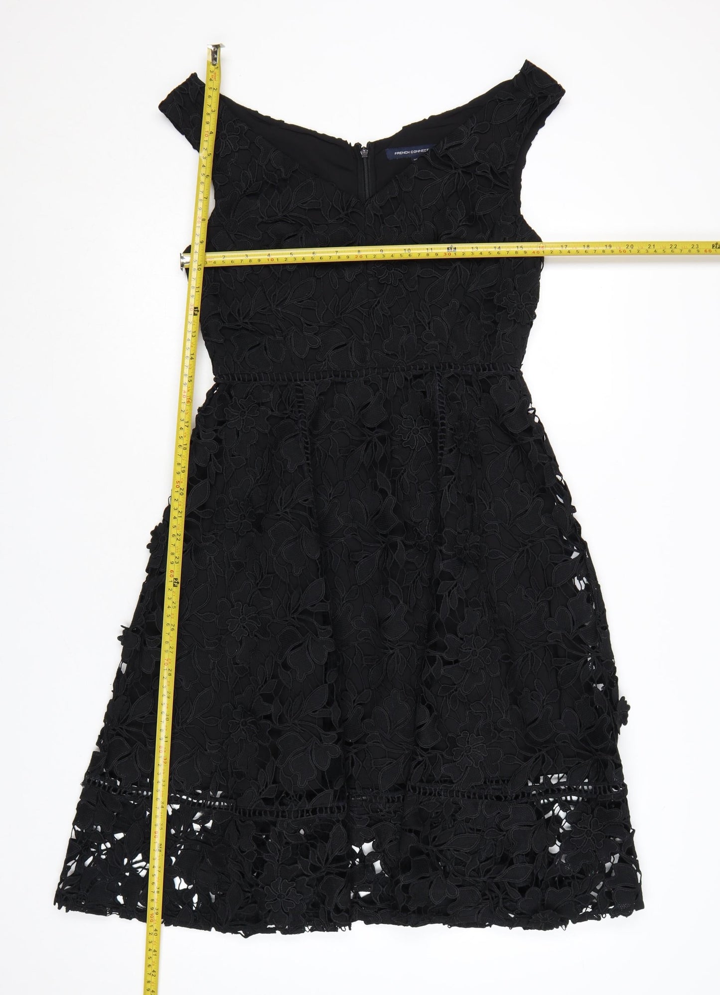 French Connection Women's Black Lace Fit & Flare Dress Size 10