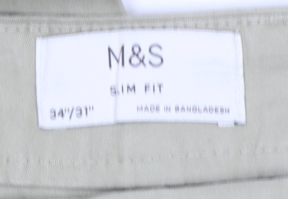 Marks and Spencer Men's Beige Slim Fit Chino Trousers 34W 31L
