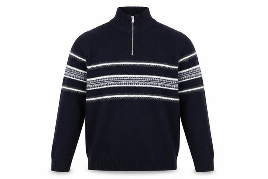 Marks & Spencer Men’s Blue Striped 1/4 Zip High Neck Jumper Medium