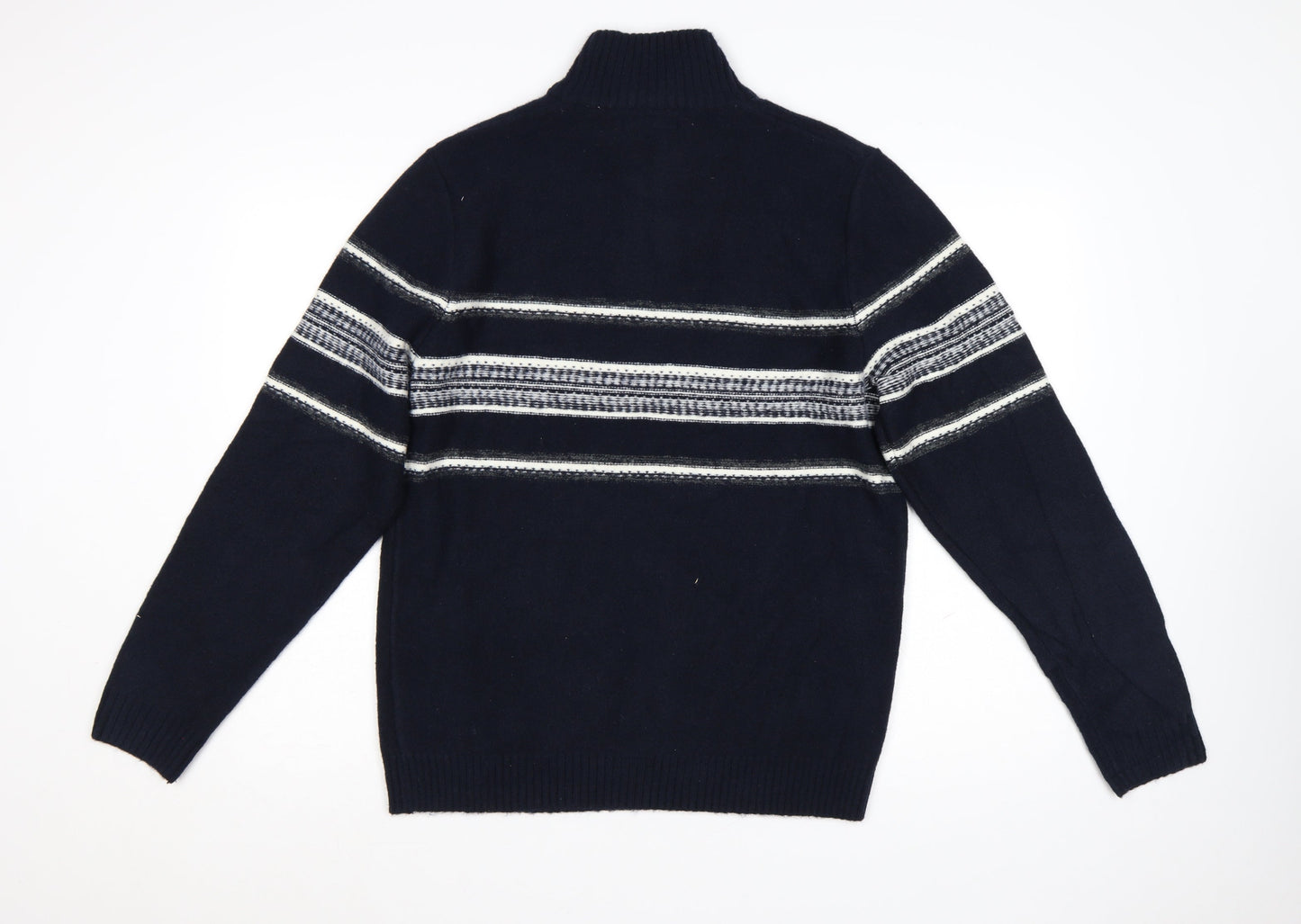 Marks and Spencer Men’s Blue Striped 1/4 Zip High Neck Jumper Medium