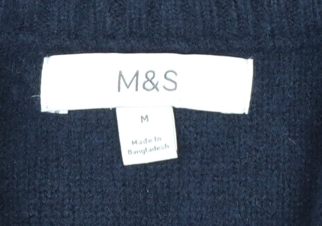 Marks and Spencer Men’s Blue Striped 1/4 Zip High Neck Jumper Medium